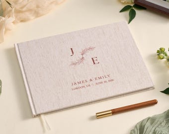 Custom Wedding Guest Book, Personalized Linen Hardcover Album, Wedding Keepsake & Anniversary Memory Book, Engagement Blank Family Scrapbook