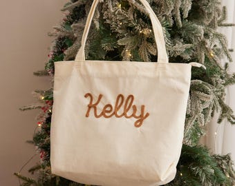 Personalized Corduroy Tote, Christmas Gifts, Embroidered Corduroy Tote, Custom Name Tote Bag, Christmas Gift for Her, Gift For Her or Him