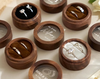 Personalized Wooden Ring Box, Wedding Gift, with Clear Acrylic Cover, Bridal Gift For Her, Custom Wedding Engagement Proposal Ring Holder