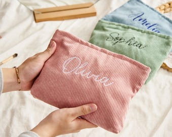Personalized Embroidered Makeup Bag, Corduroy Makeup Bag, Embroidered Toiletry Bag, Bridesmaid Gifts, Valentines Day gifts, Mothers Day Gift