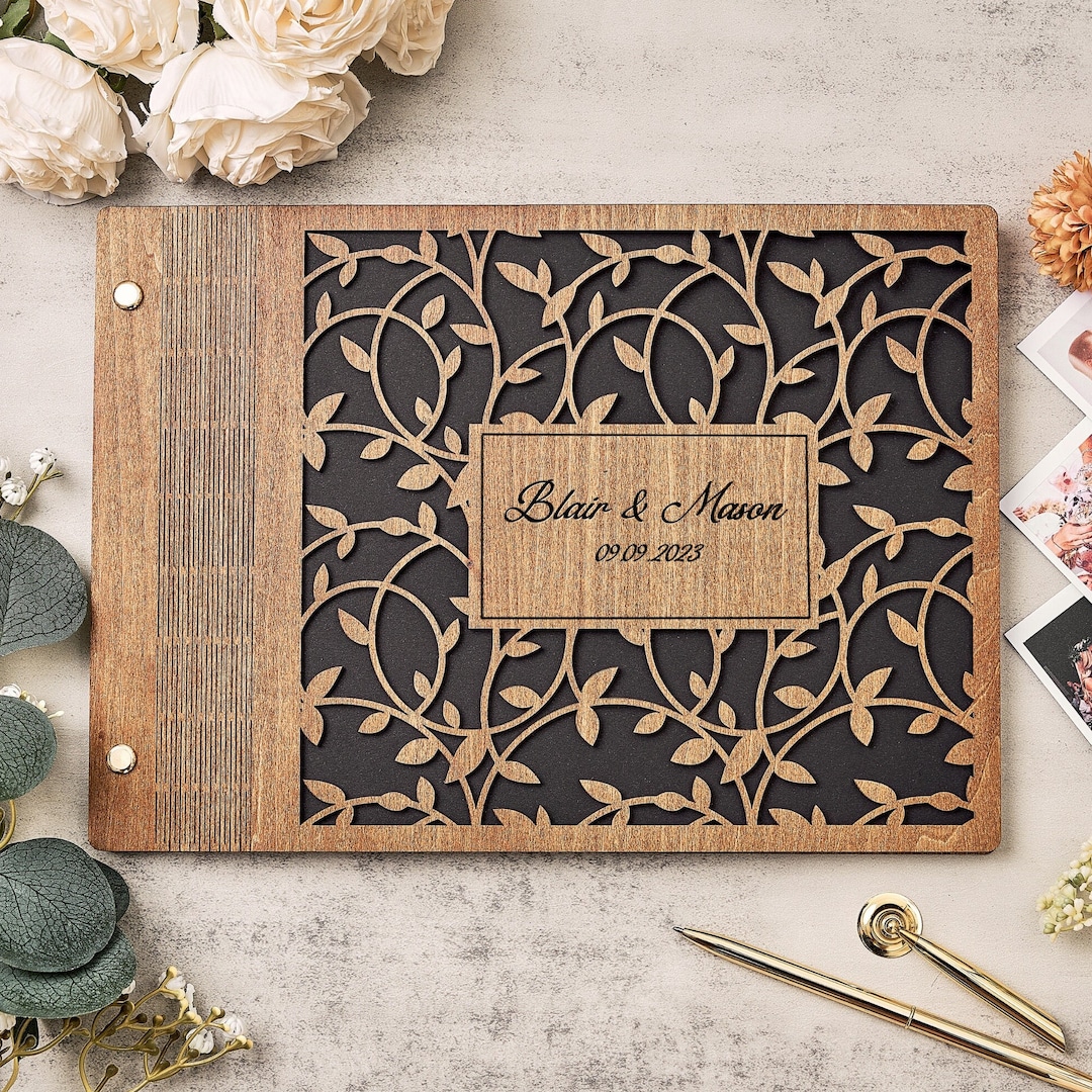 Personalized Rustic Wooden Wedding Guest Book • Perfect for Photos and ...