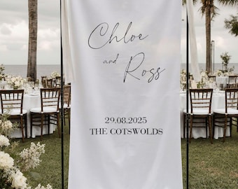 Wedding Fabric Sign, Custom Linen Wedding Welcome Sign, Personalized Wedding Decoration, Outdoor Wedding Banner, Wedding Welcome Decor