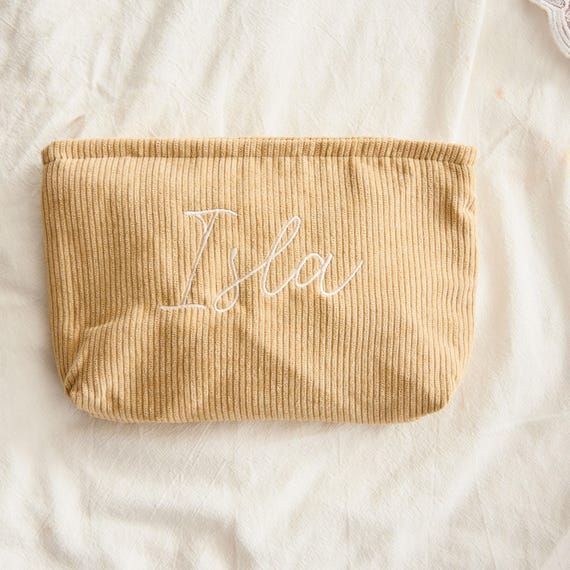 Personalisierte Make-up-Tasche Aus Cord – Bestickbar Mit Namen, 12x12x5 Cm, In 6 Farben