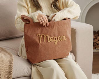 Op maat gemaakte corduroy draagtas, gepersonaliseerde corduroy tas, dagelijkse essentiële draagtas, crossbody reistas, Valentijnsdagcadeau, paascadeaus