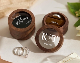 Personalized Wooden Ring Box, with Clear Acrylic Cover, Custom Wedding Engagement Proposal Ring Holder, Bridal Gift For Her, Wedding Gifts