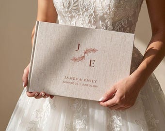 Custom Wedding Guest Book, Personalized Linen Wedding Guestbook, Polaroid Photo Hardcover Album, Wedding Keepsake & Anniversary Memory Book