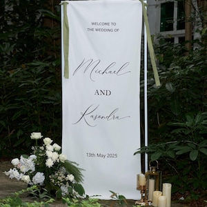 Cartello in tessuto per matrimonio personalizzato, striscione per matrimonio all'aperto, cartello di benvenuto in lino per matrimonio, decorazione personalizzata per matrimonio, striscione di benvenuto per matrimonio