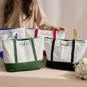 Personalised Canvas Tote Bag, Embroidered Canvas Tote Bag with Initials, Custom Bridesmaid Gifts Bag, Bridal Shower, Wedding Gift For Her
