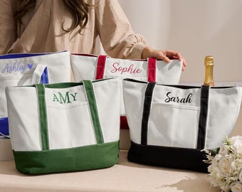 Personalised Canvas Tote Bag, Embroidered Canvas Tote Bag with Initials, Custom Bridesmaid Gifts Bag, Bridal Shower, Wedding Gift For Her