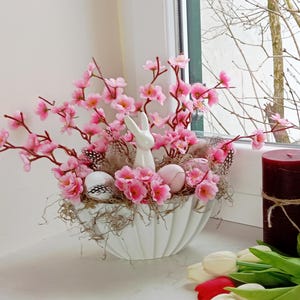 Easter arrangement, Easter decoration, spring decoration, white and pink