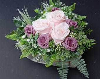 Arreglo funerario en un cuenco de madera, tumba en forma de corazón de 20 x 20 cm, Día de la Madre, Día de Todos los Santos