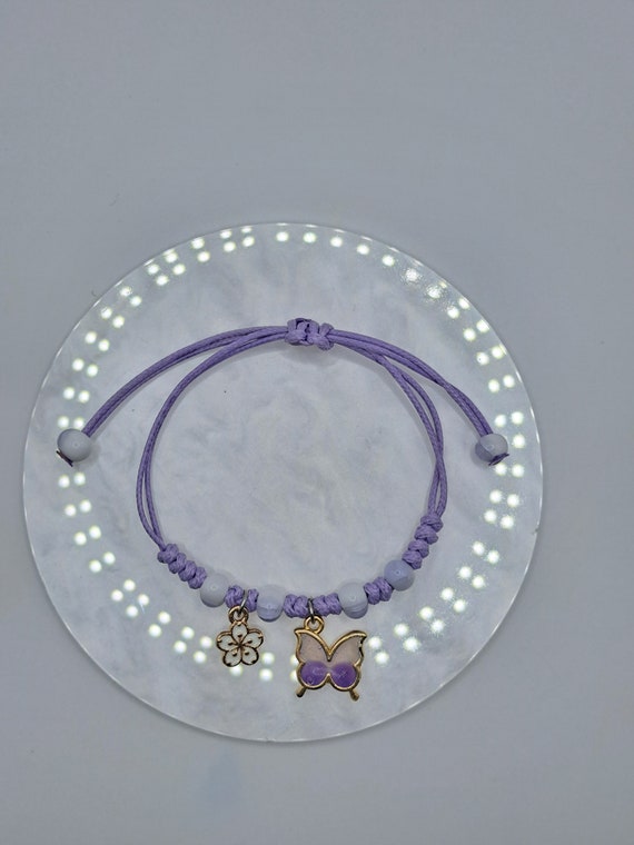 Bracelet Papillon En Nacre D'ormeaux Violet - Élastique Ajustable - Neuf Avec étiquette