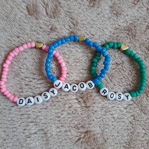 Personalised name bracelet, any name, word or numbers. Bridal parry, hen party ,  49 colours to choose from