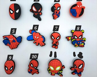 Spiderman croc charms, croc charms, shoe accessories, shoe clips, marvel, spiderman