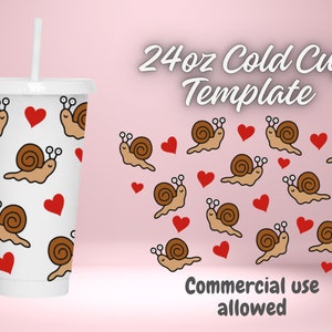 Slak en harten 24oz koude beker wraps, sjabloon, svg-bestand, instant digitale download