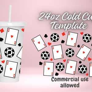 Poker cards vegas poker chips svg, 24oz cold cup instant download file