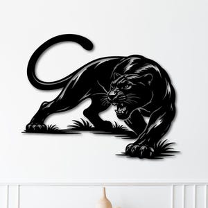 Svart panter väggkonst SVG DXF | Stor katt laserskuren fil | Man Cave-skylt