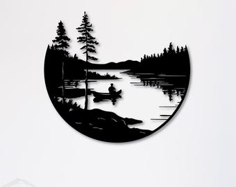 Lake, Forest and Sailing Boat Wall Art dxf, svg, eps, ai and pdf files for laser cutting , CNC Cutting, Nature wall decor, Boat svg