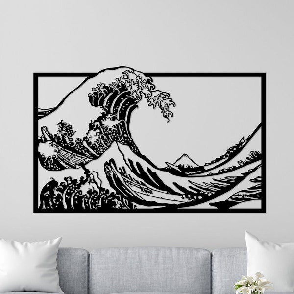 Hokusai The Great Wave off Kanagawa wall art dxf, svg, eps, ai et pdf fichiers pour la découpe laser, art mural japonais, décoration murale dxf