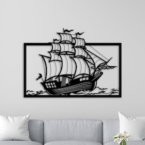 Sailing Boat Decorative Wall Art dxf,svg,eps,ai and pdf files for laser cutting, Galleon dxf, sailing wall art,ship dxf, sea waves