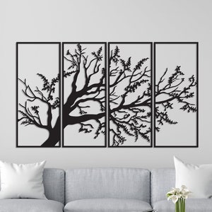 Four Pieces Tree Wall Art dxf, svg, eps, ai and pdf files for laser cutting, cnc cutting, tree branches panel, tree wall decor, laser cut