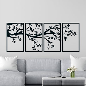Tree Branches Wall Decor dxf,svg,eps,ai and pdf files for laser cutting, Tree Wall Art, Tree Branch and Birds Wall Art, Flowers