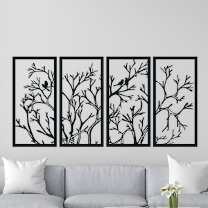 Tree Branches and Birds Wall Art dxf,svg,eps,ai and pdf files for laser cutting,Tree wall art, tree panel svg, tree branch dxf