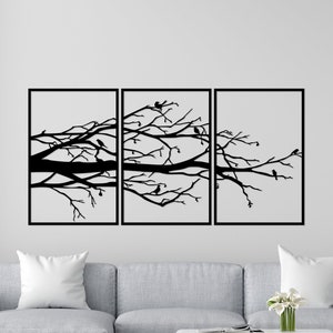 Drei Vögel auf Ast Wand Kunst dxf, svg, eps, ai und pdf Dateien für das Laserschneiden, Baum Panel dxf, Ast Wanddekor