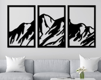 Mountain Wall Art dxf,svg,pdf,eps and ai files for laser cutting, cnc cutting, home decor, mountain panel svg, three pieces art