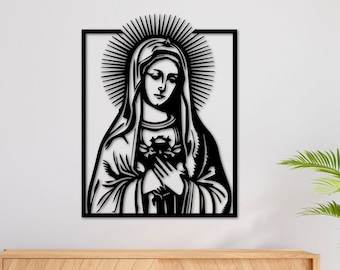 Virgin Mary Laser Cut Wall Art Dxf, Svg, Eps, Ai and PDF files for laser cutting, Christian Wall Art, Virgin Mary svg