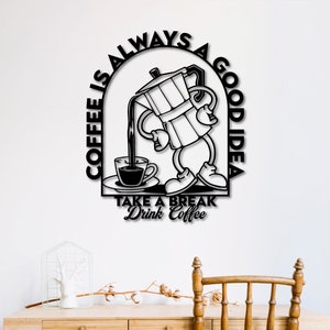 Fichiers dxf, svg, eps, ai et pdf de l'heure du café pour la découpe laser, découpe CNC, enseigne de café dxf, pause-café dxf, décoration d'intérieur, café dxf