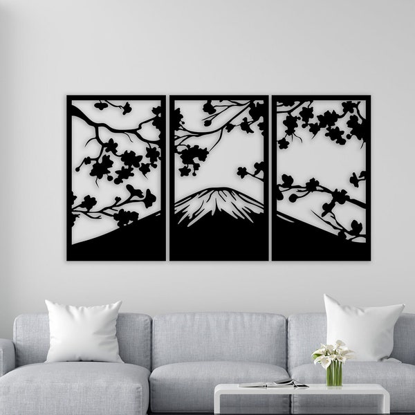 Sakura Tree Wall Art dxf, svg, pdf, eps en ai-bestanden voor lasersnijden, snijmachinebestanden, Cherry Blossom Wall Art, Japans wanddecor