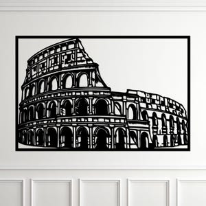 Archivos dxf, svg, eps, ai y pdf de arte mural del Coliseo de Roma para corte por láser, corte CNC, horizonte de Roma, símbolos de la ciudad, Coliseo svg