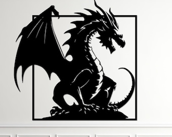 Dragon lasergesneden muur decor DXF SVG Eps Ai Pdf-bestanden voor lasergesneden, CNC knippen, Cricut snijden, Dragon dxf, Dragon SVG, Dragon vector