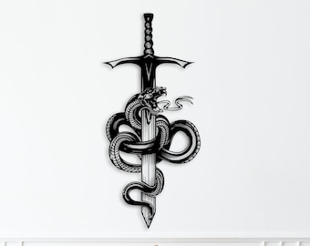 Snake and Sword Wall Art dxf, svg, eps, ai and pdf files for laser cutting, cnc cutting, Office Decor, Home Decor, Snake Svg