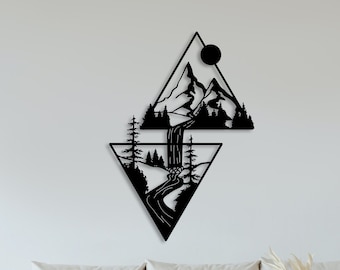 Mountain Waterfall Forest Wall Art: Laser Cut Files (Digital Download)