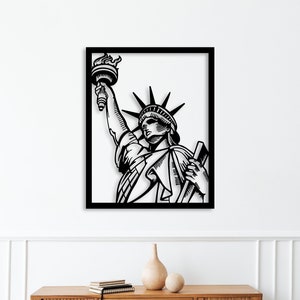 Estátua da Liberdade Arte de parede dxf,svg,eps,ai e arquivos pdf para corte a laser, corte cnc, corte plasma, decoração de parede nova iorque dxf