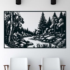 River and Forest Laser Cut Wall Art dxf, svg,eps,ai and pdf files for laser cutting, CNC Cutting, Spring Wall Art, Pine Forest
