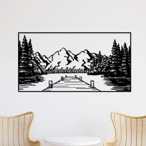 See und Wald Wand Kunst dxf,svg,eps,ai und pdf-Dateien für das Laserschneiden, Cnc-Schneiden, Cricut Schneiden, See Wandkunst, Berge svg