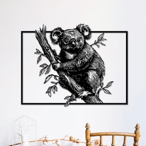 Koala lasergesneden kunst aan de muur dxf, svg, eps, ai en pdf-bestanden voor lasersnijden, CNC-snijden, koala svg, koala dxf