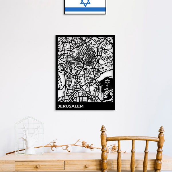 Holy Jerusalem Map Wall Art Dxf,svg,eps,ai and pdf files for laser cutting, cnc cut, israeli jerusalem wall decor, cut map dxf,jewish art