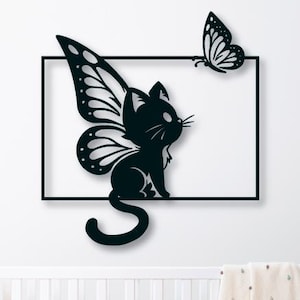 Fairy Cat Wall Art DXF Butterfly Wings SVG, Laser Cut File for CNC, Cricut and Glowforge