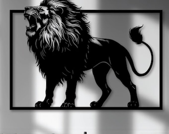 Decorazione murale con leone ruggente, silhouette, file per taglio laser (SVG, DXF)