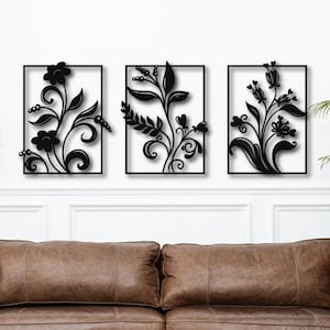 Three Panel Floral Wall Art SVG DXF | Laser Cut Flower Decor | Digital Download for CNC, Glowforge & Cricut | Modern Botanical Wall Hanging