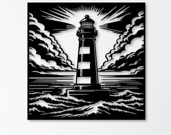 Lighthouse Laser Cut File SVG DXF Eps Pdf | Nautical Wall Art Digital Download | Coastal Lighthouse Silhouette for Cricut & Glowforge, CNC