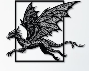 Dragon Wall Art SVG, Fantasy lasergesneden bestand, mythisch wezen decor DXF, Cricut en Glowforge digitaal ontwerp