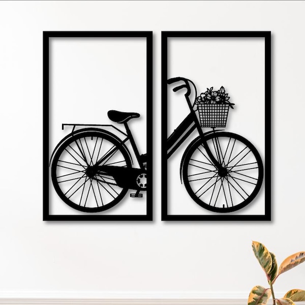 Bicycle Wall Art Laser Cut File DXF SVG Eps Ai Pdf | Modern Two Panel Bike Decor | CNC Cricut Glowforge Digital Download