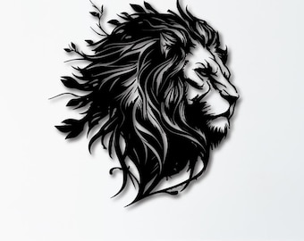 Arte murale del leone DXF SVG Eps Ai Pdf / File di taglio laser della sagoma della testa del leone / Decorazione per la casa con animali selvatici / Download digitale istantaneo