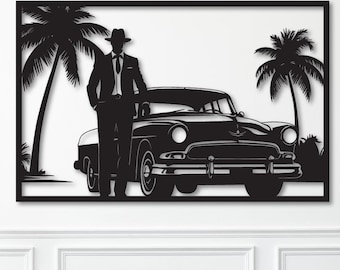 Classic Car Metal Wall Art, Gentleman Silhouette, Laser Cut File (SVG, DXF)