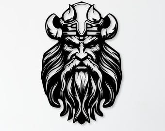 Art mural guerrier viking fichiers dxf, svg, eps, ai et pdf pour la découpe laser, découpe cnc, svg viking, décoration murale nordique, roi viking
